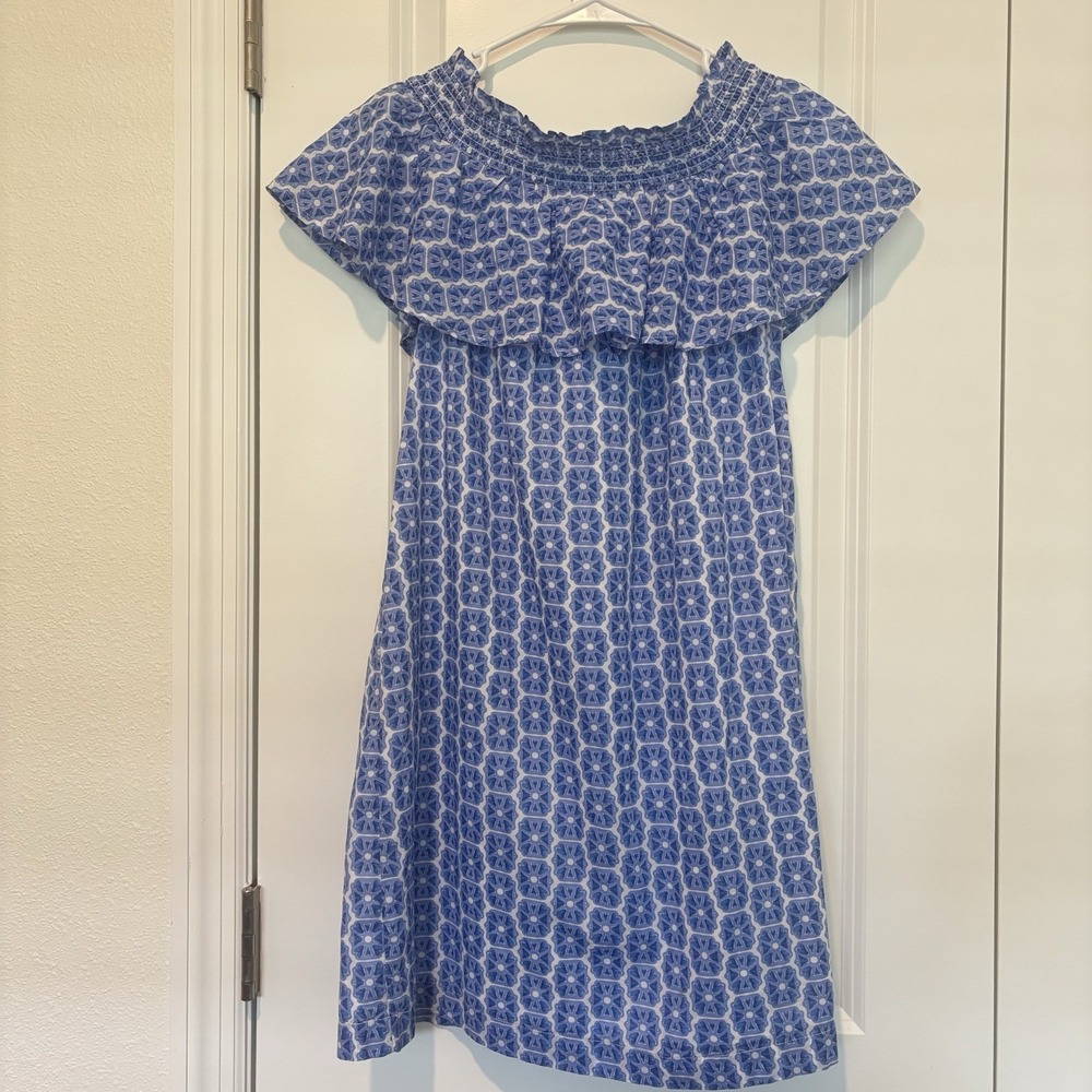 Vineyard Vines Cotton Sundress Dress‎ Blue & White Ruffle On/Off Shoulder XS